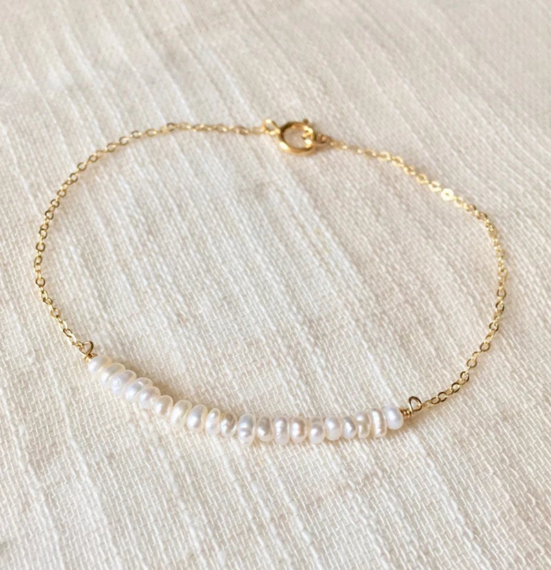 925 Silver Tiny Pearl Bracelet Vintage Women