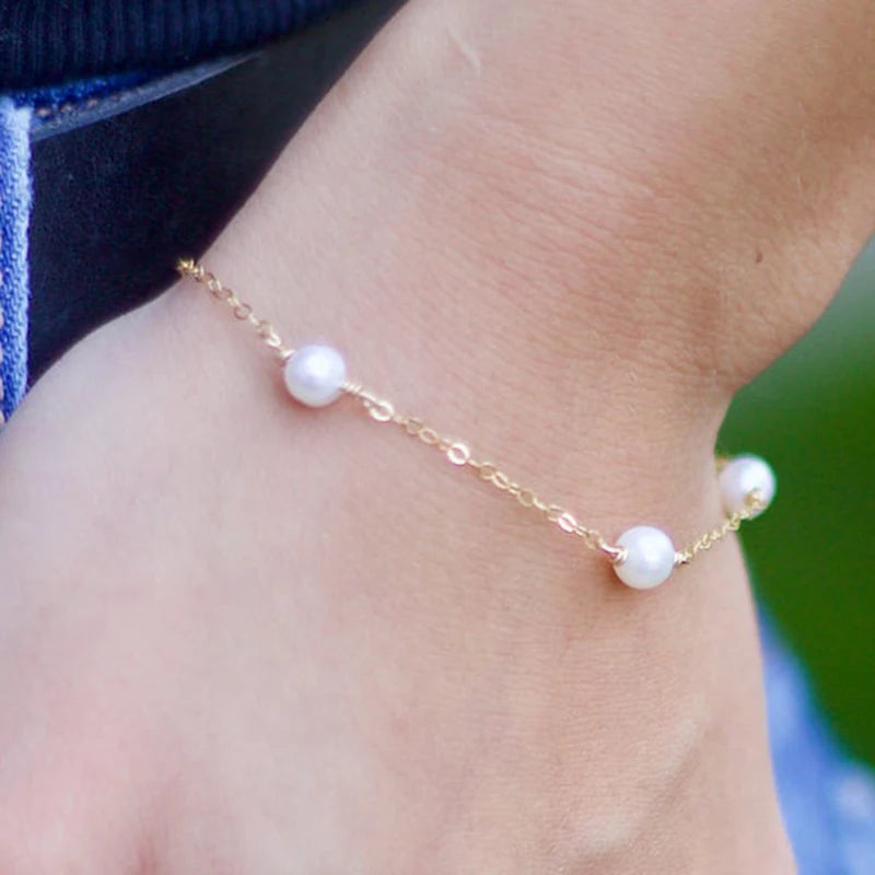 Natural Freshwater Pearl Bracelet Boho Charms Vintage Anklet