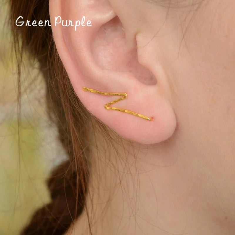 Lightning Ear Clip Ear Cuff Hammered Sterling Silver Jewelry