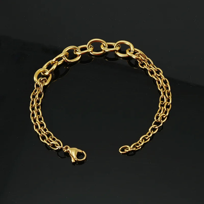 Stainless Steel Double O Chain Bracelet for Women Men