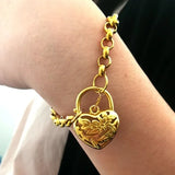 Heart Padlock Bracelet Vacuum Plating Chain for Women Girls