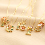 Floral Initial Necklace Enamel Pendant Flower Letter Charm Boho Jewelry