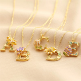 Floral Initial Necklace Enamel Pendant Flower Letter Charm Boho Jewelry
