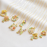 Floral Initial Necklace Enamel Pendant Flower Letter Charm Boho Jewelry