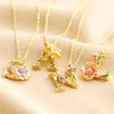 Floral Initial Necklace Enamel Pendant Flower Letter Charm Boho Jewelry