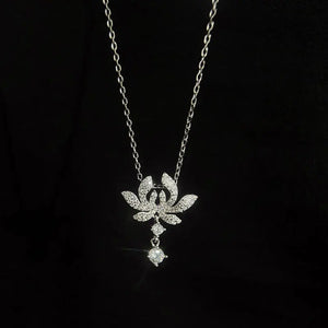 925 Silver Peony Flower Necklace with Zircon