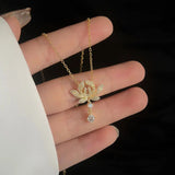 925 Silver Peony Flower Necklace with Zircon