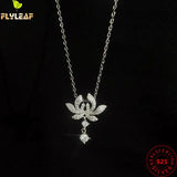 925 Silver Peony Flower Necklace with Zircon