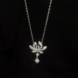 925 Silver Peony Flower Necklace with Zircon