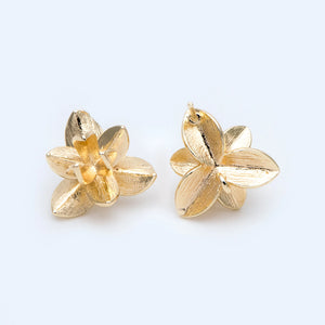 Flower Ear Posts 15mm, 18K Plated Brass, Foral Stud Earrings (GB-984)