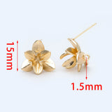 Flower Ear Posts 15mm, 18K Plated Brass, Foral Stud Earrings (GB-984)