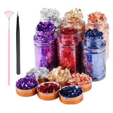 6 Colors Metallic Foil Flakes with Tweezers for DIY Nails Painting Craft Slime