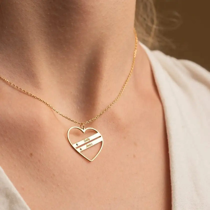 Personalized Heart Name Necklace with Birthstone