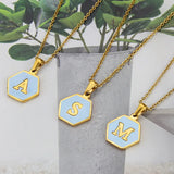 Hexagon Initial Letter Necklace Stainless Steel 26 Letters Girls Women