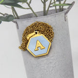 Hexagon Initial Letter Necklace Stainless Steel 26 Letters Girls Women