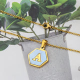 Hexagon Initial Letter Necklace Stainless Steel 26 Letters Girls Women