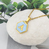 Hexagon Initial Letter Necklace Stainless Steel 26 Letters Girls Women