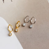 Hoop Earrings S925 Sterling Silver Diamond Charms Jewelry Gift