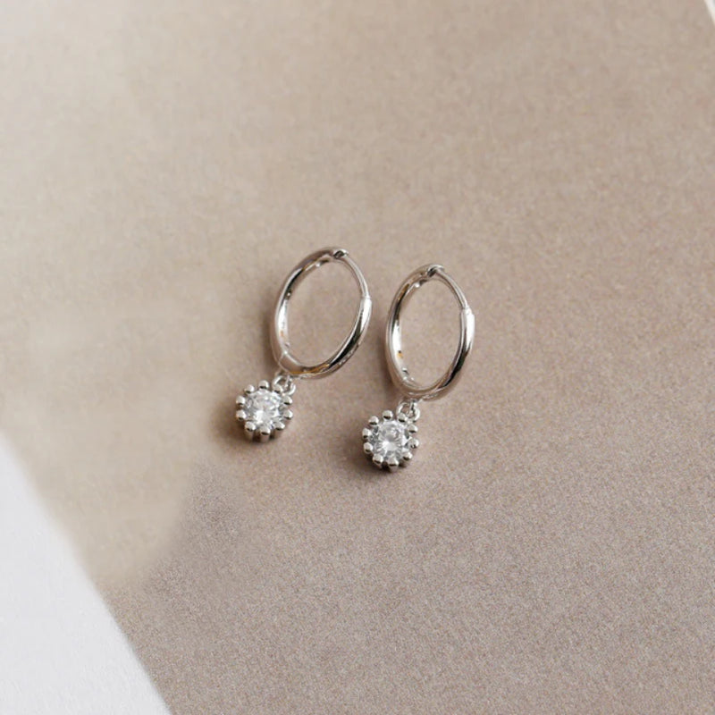 Hoop Earrings S925 Sterling Silver Diamond Charms Jewelry Gift
