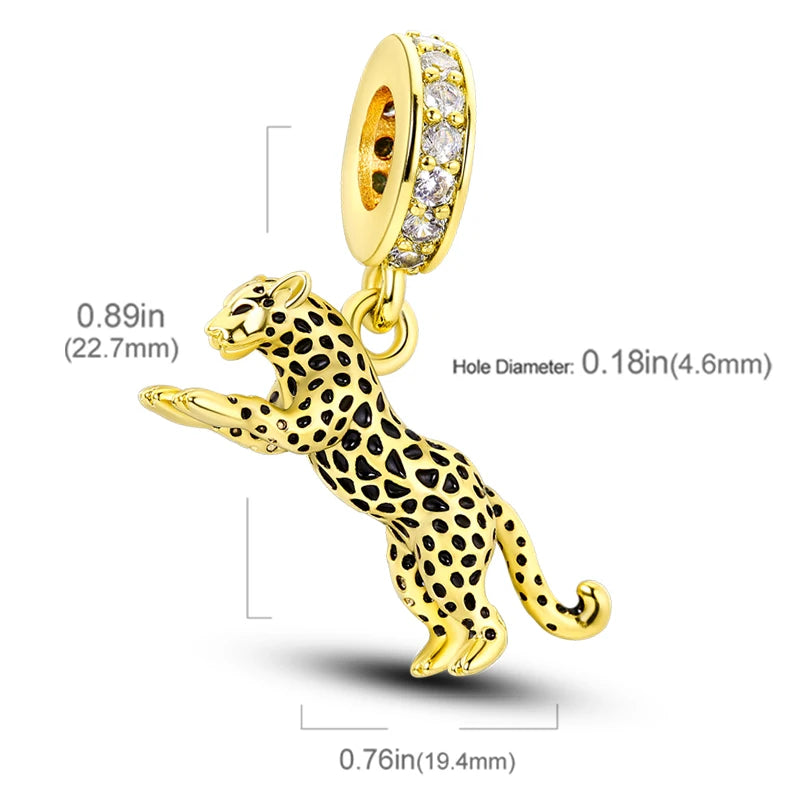 Leopard Pendant Charm Bead 925 Sterling Silver