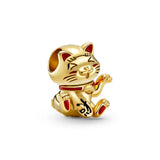 Lucky Cat Rich Ox 925 Silver Heart Charms for Bracelet Bangle