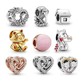 Lucky Cat Rich Ox 925 Silver Heart Charms for Bracelet Bangle