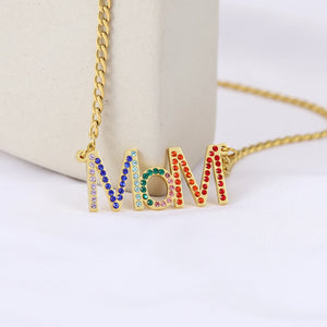 Mom Rhinestone Necklace Mum Mama Family Mother Necklace With Rose Box