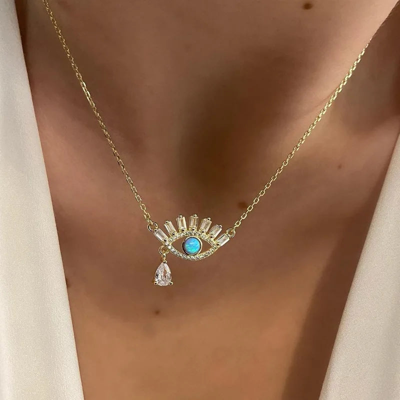 Crystal Devil's Eye Pendant Necklace for Women