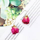 Dried Flower Drop Earrings Resin Epoxy Colorful Rose Petal Women Earring