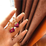 Dried Flower Drop Earrings Resin Epoxy Colorful Rose Petal Women Earring