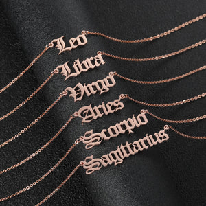 Stainless Steel Zodiac Necklace Choker Old English Name Jewelry