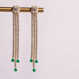 Green CZ Tennis Chain Drop Tassel Earrings