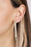Green CZ Tennis Chain Drop Tassel Earrings