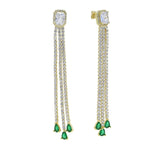 Green CZ Tennis Chain Drop Tassel Earrings