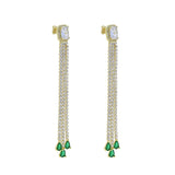Green CZ Tennis Chain Drop Tassel Earrings