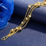 24K Plated Lucky Bead Bracelet 3layer Wedding Birthday Jewelry