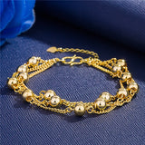 24K Plated Lucky Bead Bracelet 3layer Wedding Birthday Jewelry
