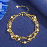 24K Plated Lucky Bead Bracelet 3layer Wedding Birthday Jewelry