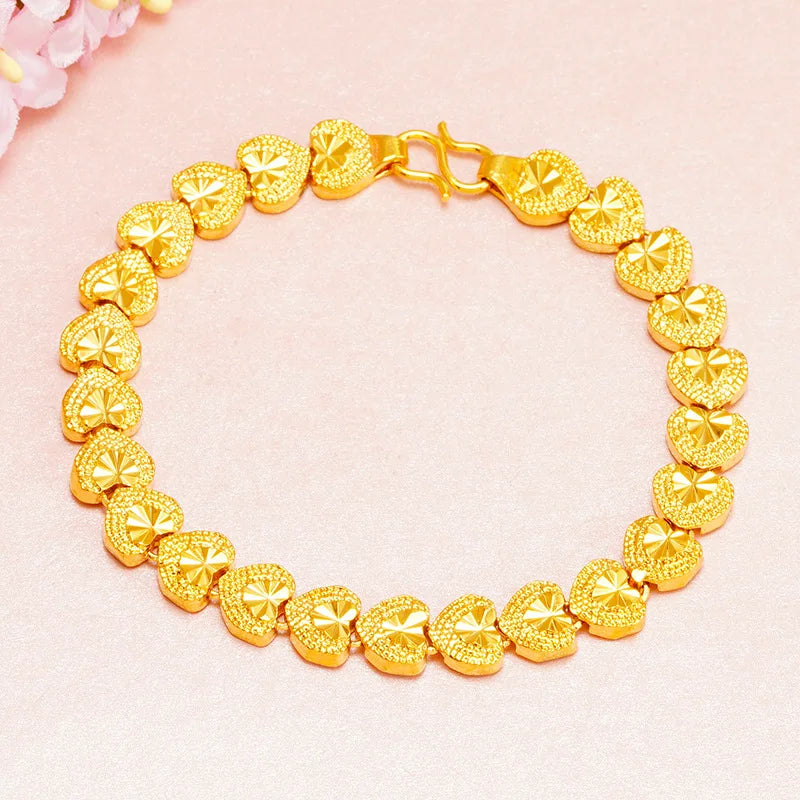24K Plated Love Heart Bracelet for Women - Fine Jewelry