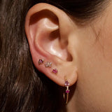925 Silver Circle Hoop Earring Red CZ Piercing Jewelry