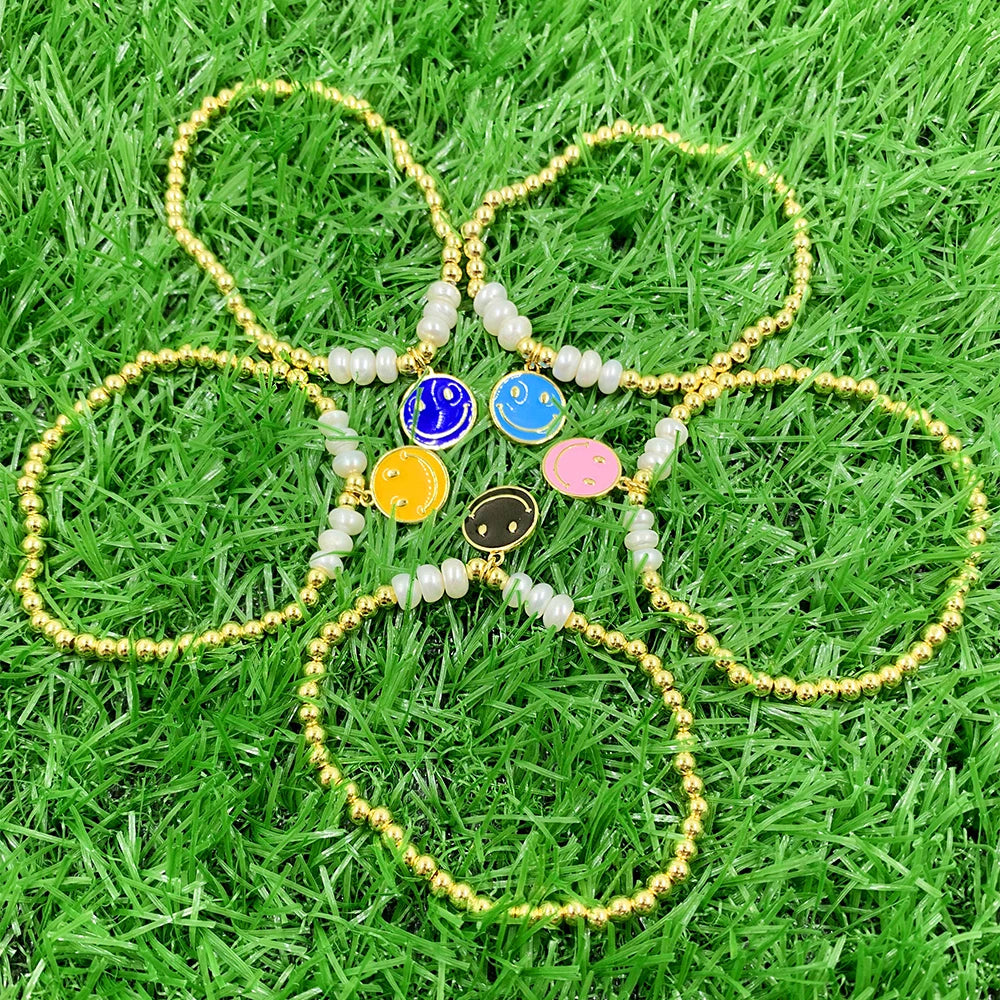 Beaded Bracelet Smiling Face Pendant DIY Jewelry