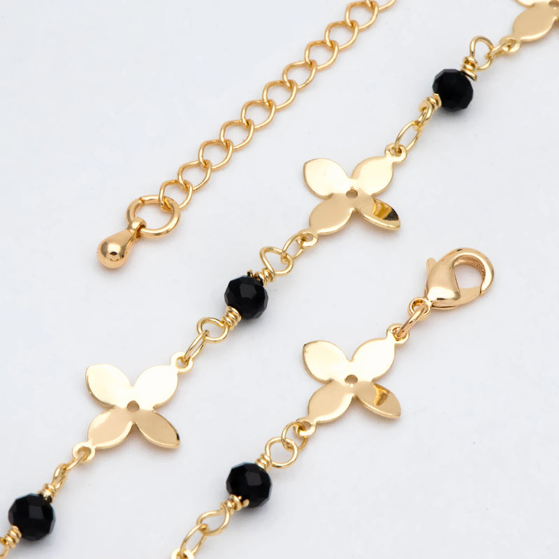 Brass Flower Bead Chain Bracelet/Necklace Set