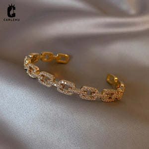 Plated CZ Zircon Hollow Out Chain Open Bracelet Bangle
