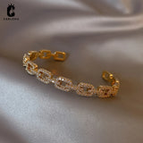 Plated CZ Zircon Hollow Out Chain Open Bracelet Bangle