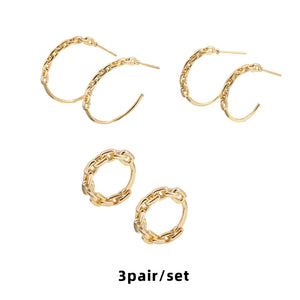 Minimalist Chain Hoop Huggie Earrings Set Stainless Steel