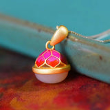 Gold-Plated Clavicle Necklace Hetian Jade Pendant Sweet Little Bell Shape