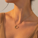 Copper Crescent Moon Star Pendant Necklace Zircon Stone Eye Amulet Jewelry