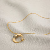 Copper Crescent Moon Star Pendant Necklace Zircon Stone Eye Amulet Jewelry
