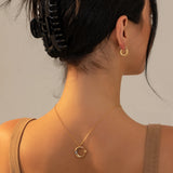 Copper Crescent Moon Star Pendant Necklace Zircon Stone Eye Amulet Jewelry