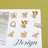 Copper Lace Bow Bees Heart Brooch Stud Earrings